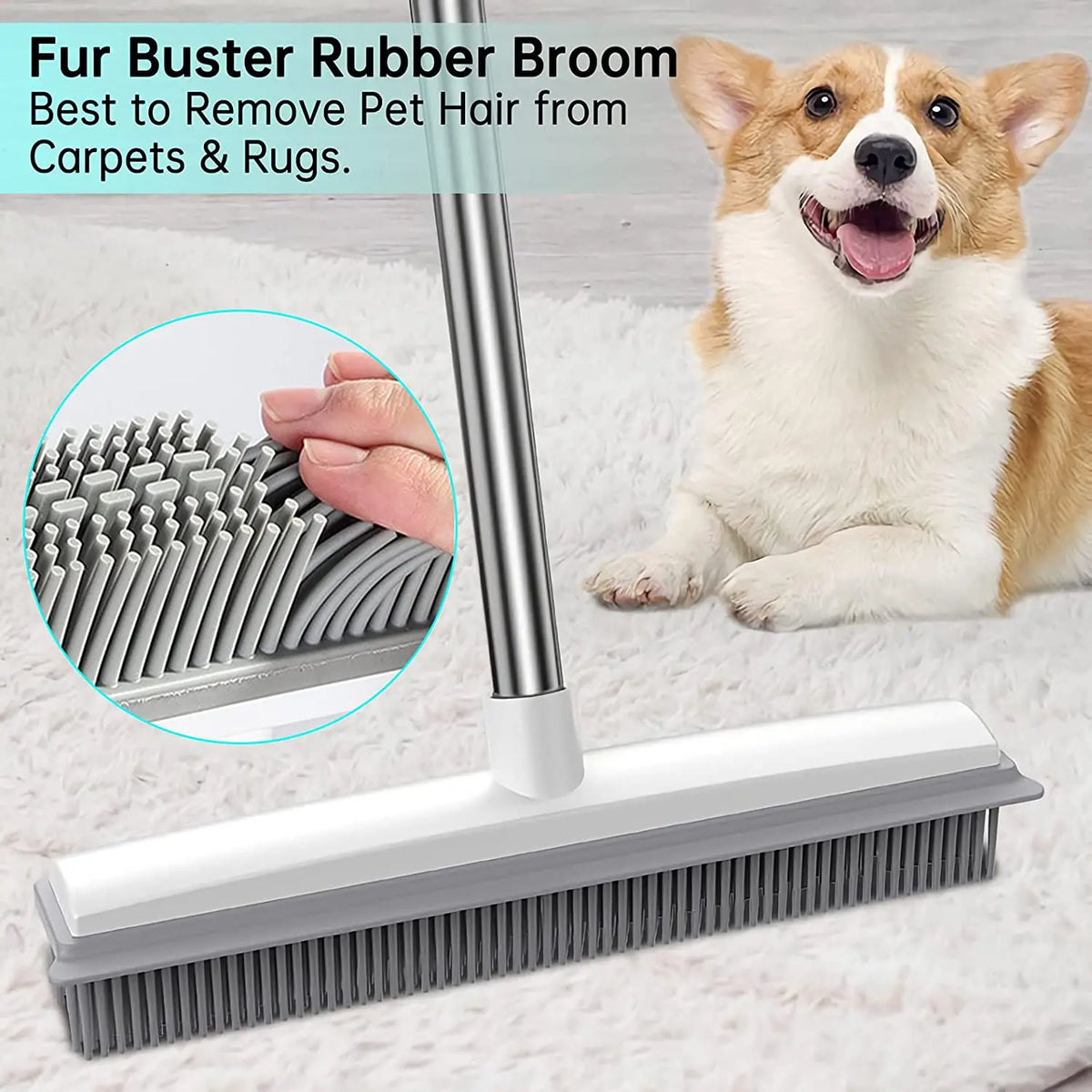 Adjustable 2-in-1 Broom & Squeegee - Perfect for Indoor & Outdoor Cleaning, Pet Hair Removal, Soft Rubber Bristles