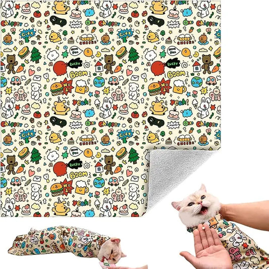 Supetspaw Reusable Cat Grooming Wrap – Stress-Free Nail Clipping & Care Solution, Washable Self-Adhesive Restraint for Cats, Perfect for Grooming, Medication & Travel Storage