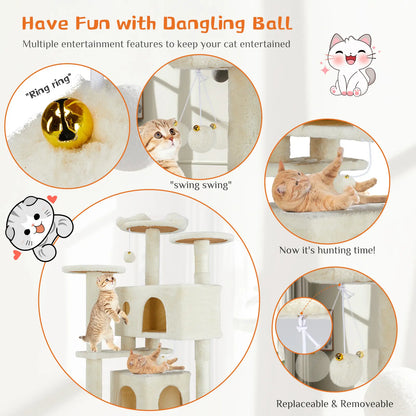 Pettrove Multi-Level Cat Tree Tower - Ultimate Indoor Playground with Scratching Post, Cozy Condo, Climbing Ladder & Plush Toy for Happy Kittens!
