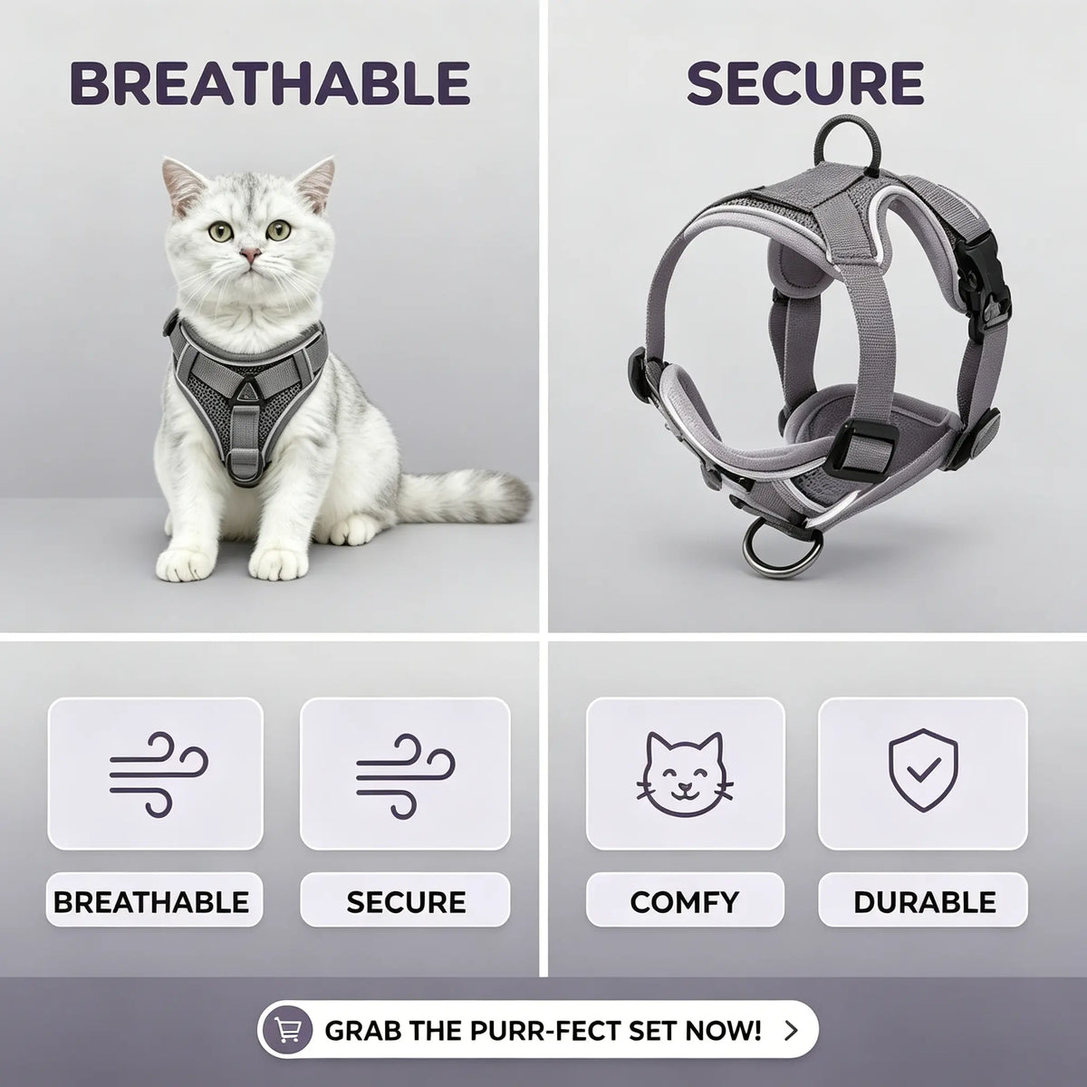 Ultimate Escape Proof Cat Harness & Leash Combo - Adjustable, Reflective, Breathable Mesh Vest for Safe Summer Walks!