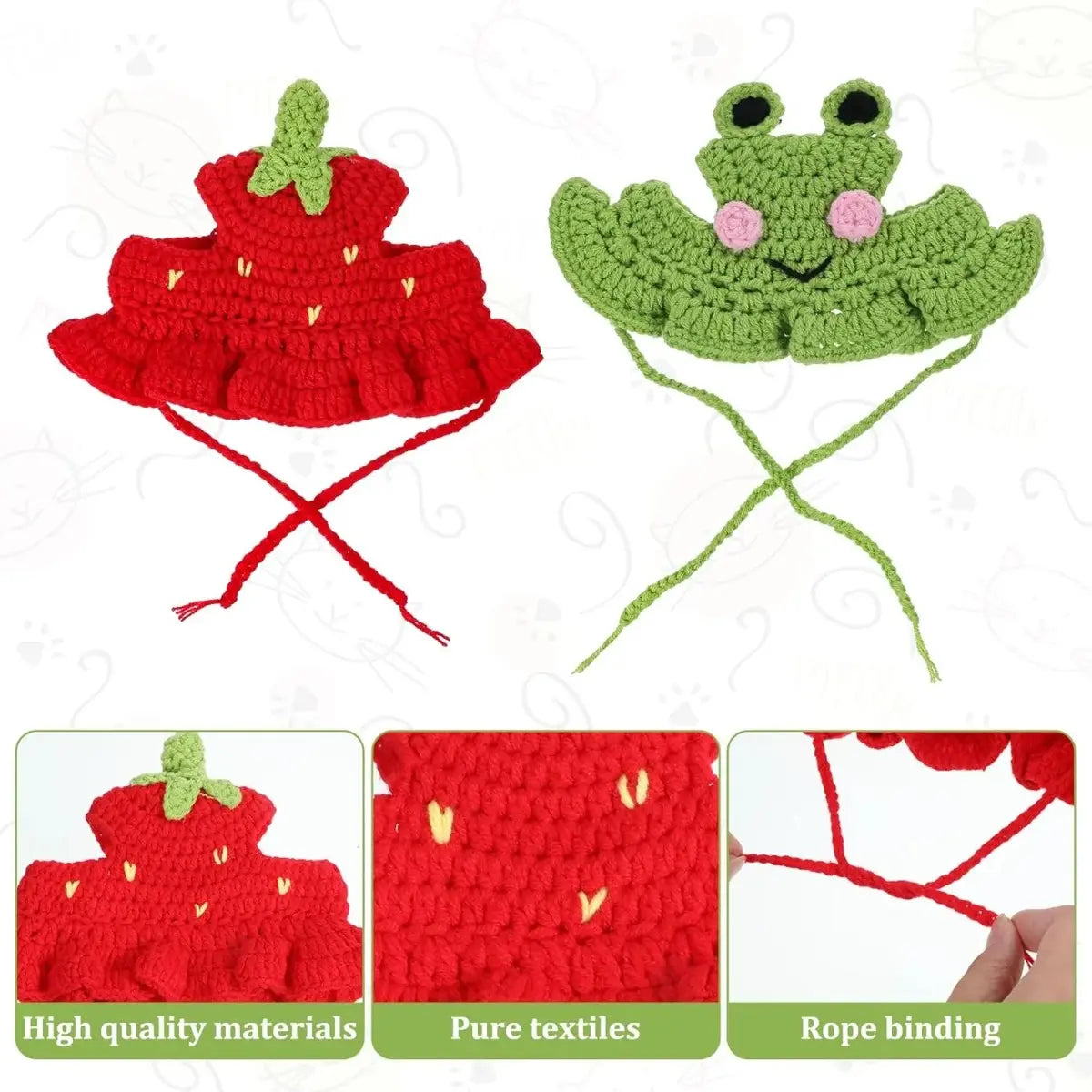 Adorable 4PCS Handmade Knitted Frog Hats for Small Cats - Lightweight, Adjustable, Perfect for Holidays & Photos!