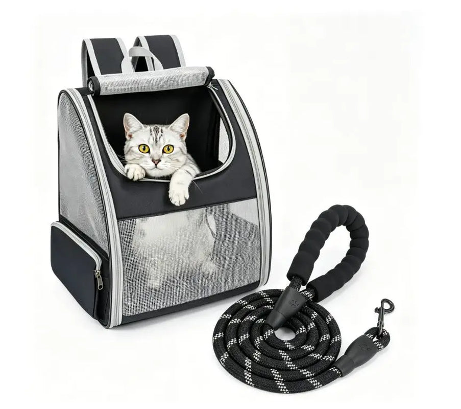 EGFSK Portable Cat Carrier Backpack for Small Pets (up to 15 lbs) - Equipped with 3 Mesh Windows, Breathable Material, Secure Buckle Closure, Detachable Straps, Dual Side Pockets, Easy-Clean Design, and Comfortable for Extended Use - Ideal for Travel, Camping, and Hiking