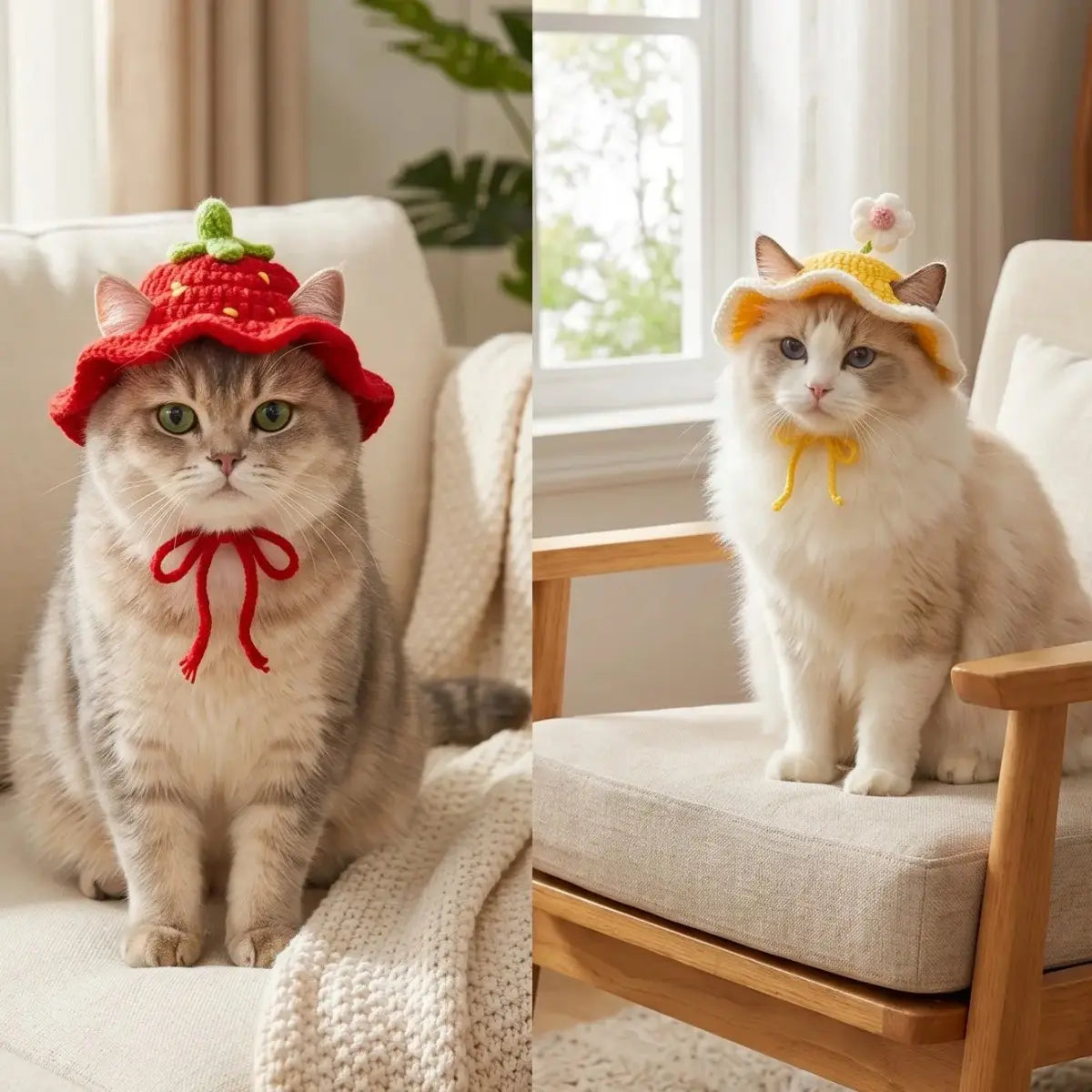 Adorable 4PCS Handmade Knitted Frog Hats for Small Cats - Lightweight, Adjustable, Perfect for Holidays & Photos!