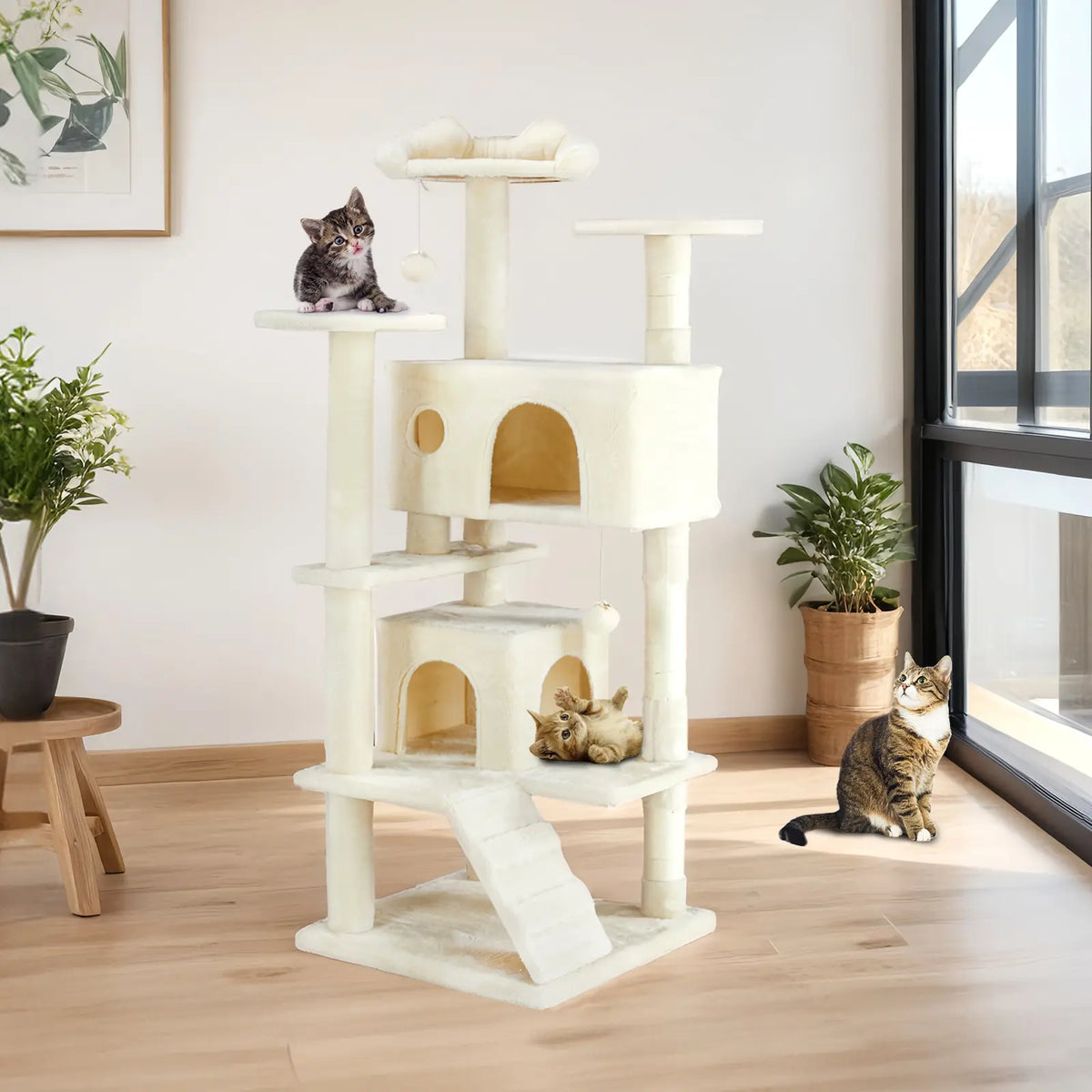 Pettrove Multi-Level Cat Tree Tower - Ultimate Indoor Playground with Scratching Post, Cozy Condo, Climbing Ladder & Plush Toy for Happy Kittens!