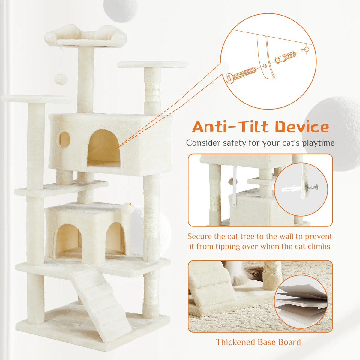 Pettrove Multi-Level Cat Tree Tower - Ultimate Indoor Playground with Scratching Post, Cozy Condo, Climbing Ladder & Plush Toy for Happy Kittens!