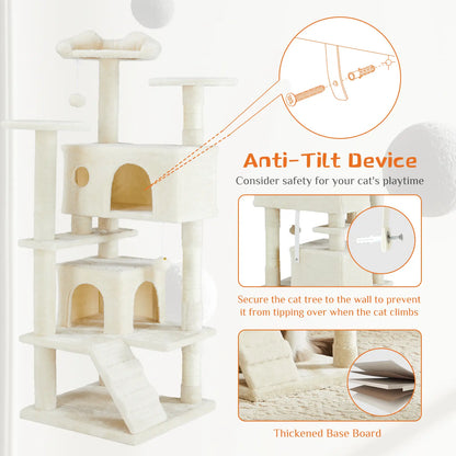 Pettrove Multi-Level Cat Tree Tower - Ultimate Indoor Playground with Scratching Post, Cozy Condo, Climbing Ladder & Plush Toy for Happy Kittens!