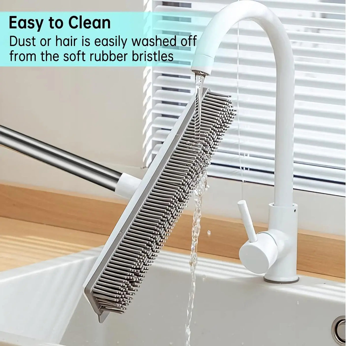 Adjustable 2-in-1 Broom & Squeegee - Perfect for Indoor & Outdoor Cleaning, Pet Hair Removal, Soft Rubber Bristles