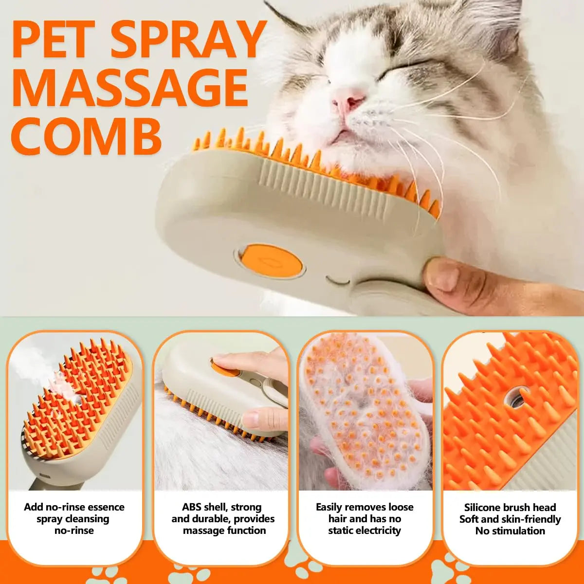 3-IN-1 Pet Steam Brush & Hair Remover - Adjustable Grooming Comb for Cats & Dogs with Steamy Mist Technology to Effortlessly Remove Fur