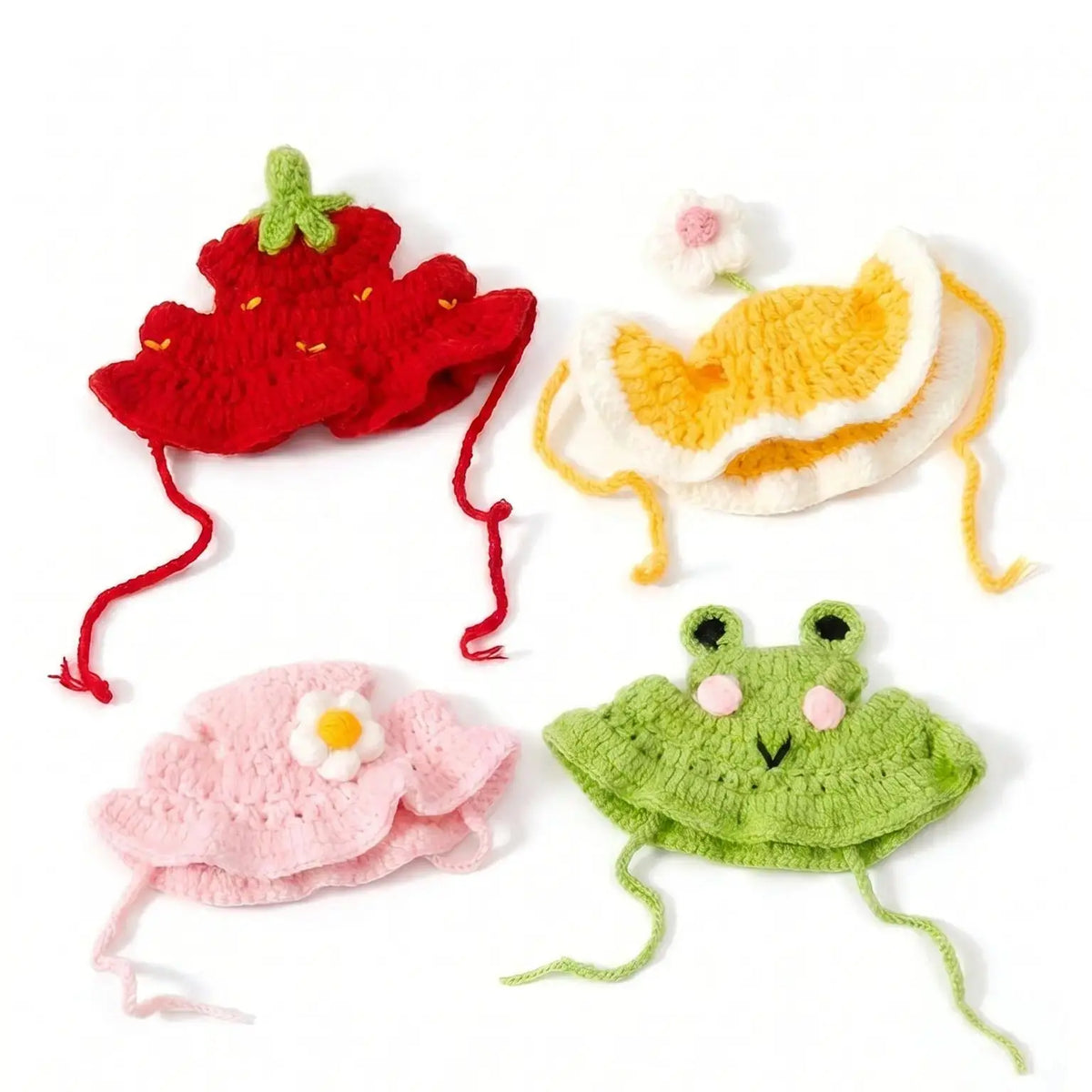 Adorable 4PCS Handmade Knitted Frog Hats for Small Cats - Lightweight, Adjustable, Perfect for Holidays & Photos!