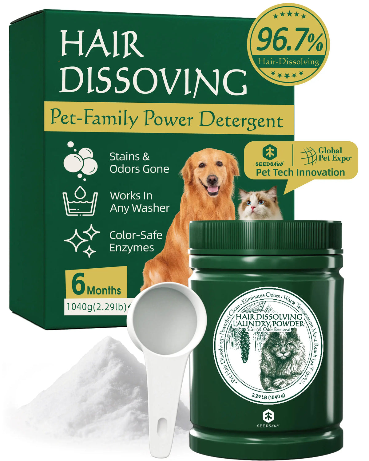 Ultimate Pet Hair Dissolving Laundry Powder - Powerful Stain Remover & Deodorizer for Pet Owners, Safe for All Washers