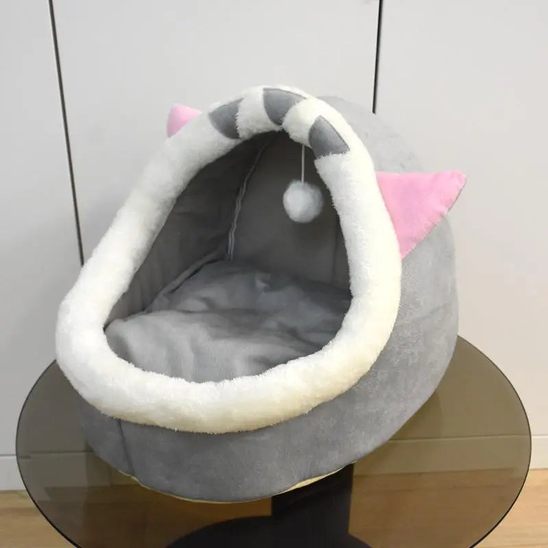 Cozy Cartoon Animals Ear Thermal Cat Cave Bed - Soft Fleece Indoor Pet House for Ultimate Comfort & Cuteness
