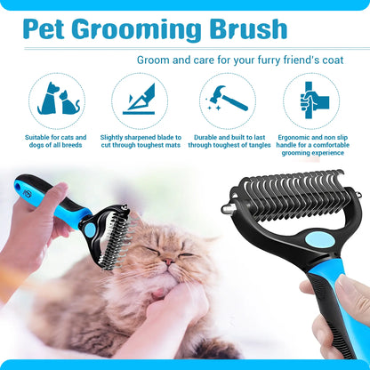 FIDEH 4-in-1 Pet Grooming Set - Reusable Hair Remover Brush, Double-Sided Shedding Brush, Nail Clippers, and Nylon Collar for Medium Dogs - Stylish Pink (4 Pieces)