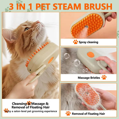 3-IN-1 Pet Steam Brush & Hair Remover - Adjustable Grooming Comb for Cats & Dogs with Steamy Mist Technology to Effortlessly Remove Fur