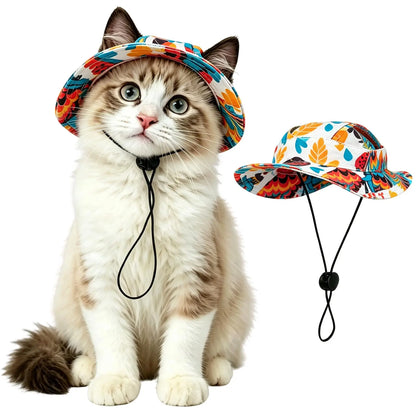 Sphynx Cat Sun Hat with Ear Hole - Summer Cowboy and Baseball Caps for Cats and Small Pets