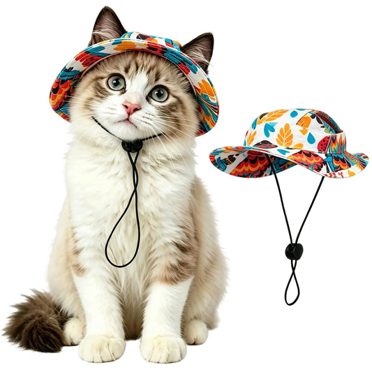 Sphynx Cat Sun Hat with Ear Hole - Summer Cowboy and Baseball Caps for Cats and Small Pets