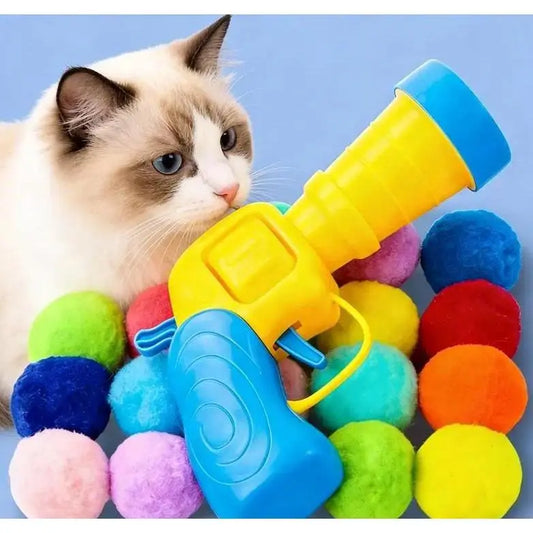 20-Piece Plush Fuzz Balls Cat Toy Launcher Gun - Interactive Training Tool for Kittens and Adult Cats, Promotes Hunting Instincts and Engaging Play