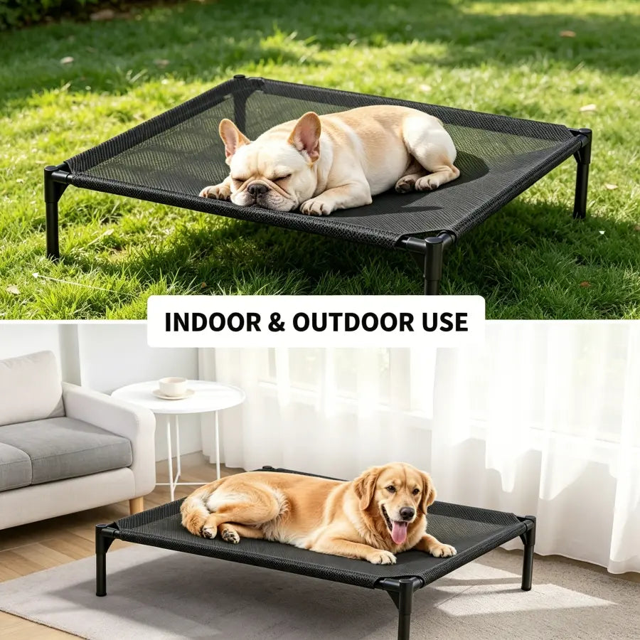 Elevated Mesh Dog Bed - Breathable Oxford Fabric Portable Cooling Cot for Indoor and Outdoor Use, Large Durable Design with Easy Installation and Cleaning
