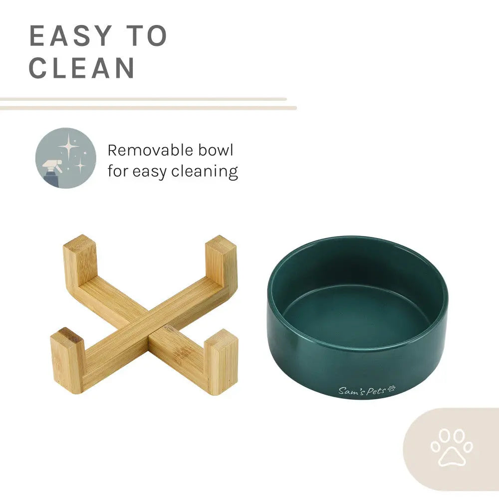 Coco Green Single Pet Bowl with Wooden Stand, 5.11 inches