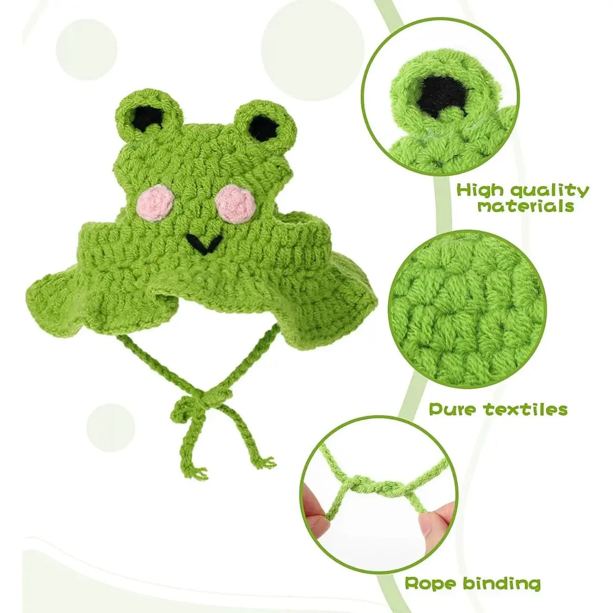 Adorable 4PCS Handmade Knitted Frog Hats for Small Cats - Lightweight, Adjustable, Perfect for Holidays & Photos!