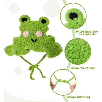 Adorable 4PCS Handmade Knitted Frog Hats for Small Cats - Lightweight, Adjustable, Perfect for Holidays & Photos!