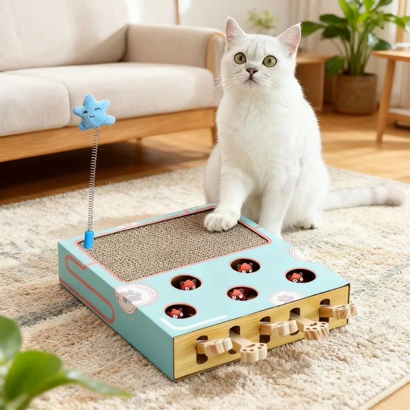 Interactive Whack-A-Mole Cat Scratching Board - Fun Multifunctional Toy for Happy, Healthy Cats!