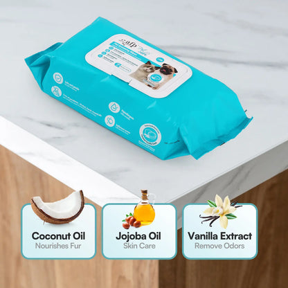 Allforpaws Coconut Vanilla Scented Pet Grooming Wipes - 100 Alcohol-Free Deodorizing Wipes with Jojoba & Coconut Oils for Safe Hydration and Odor Control