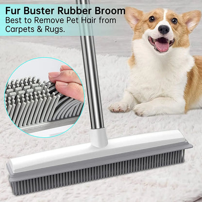 Adjustable 2-in-1 Broom & Squeegee - Perfect for Indoor & Outdoor Cleaning, Pet Hair Removal, Soft Rubber Bristles