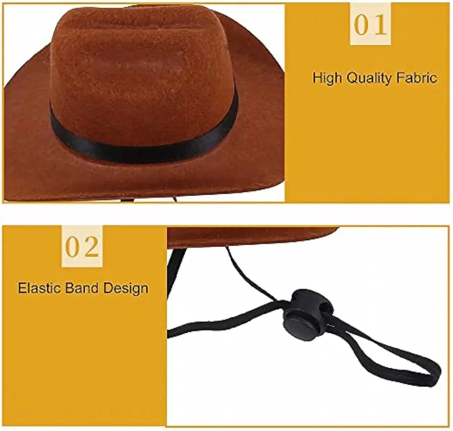 Pet Western Cowboy Costume Set (2-Piece, Small) - Adjustable Hat with Elastic Chin Strap & Bandana for Dogs and Cats, Ideal for Parties and Everyday Wear