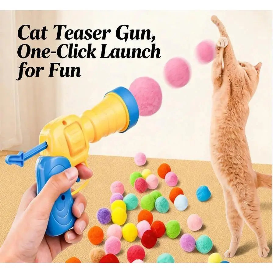 20-Piece Plush Fuzz Balls Cat Toy Launcher Gun - Interactive Training Tool for Kittens and Adult Cats, Promotes Hunting Instincts and Engaging Play