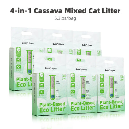 Zuttonyan 4-In-1 Eco-Friendly Vegan Cat Litter - Plant-Based Cassava & Tapioca, 31.8 lbs, Dust-Free, Scoopable, Highly Absorbent, Rapid Clumping, Non-Sticking, Instant Odor Control, Flushable