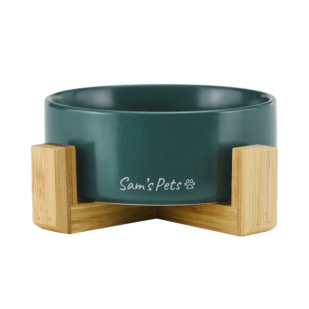 Coco Green Single Pet Bowl with Wooden Stand, 5.11 inches