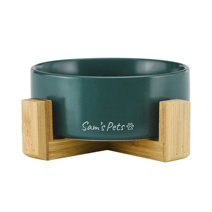 Coco Green Single Pet Bowl with Wooden Stand, 5.11 inches
