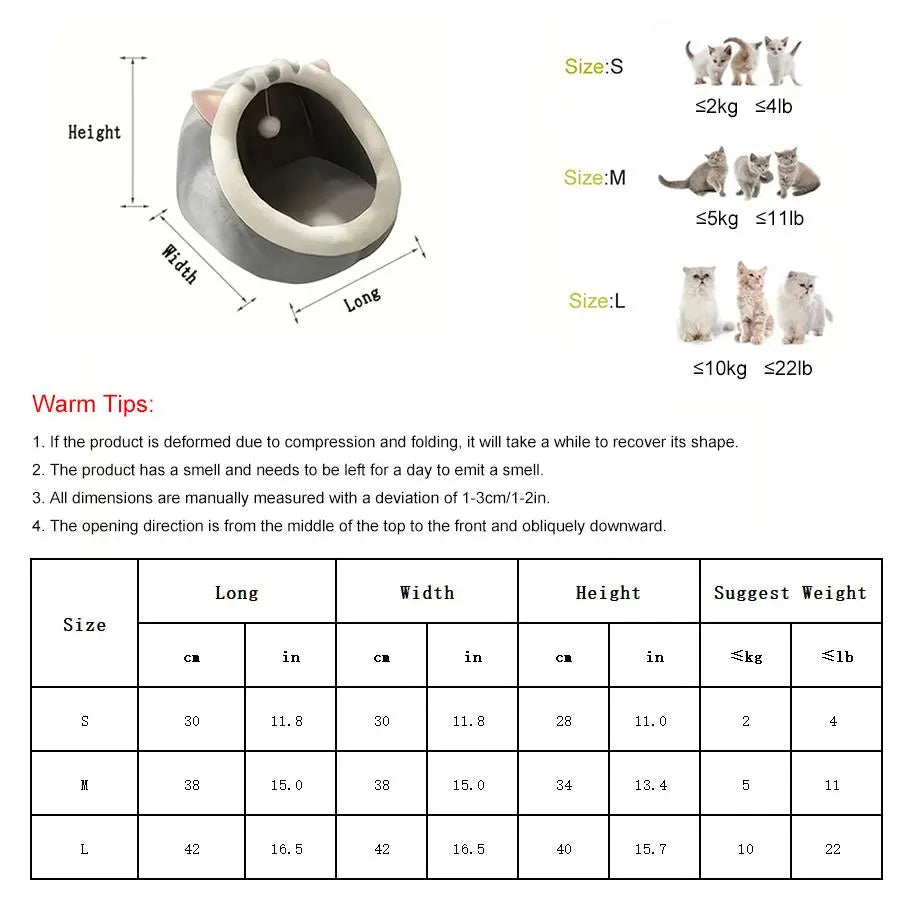 Cozy Cartoon Animals Ear Thermal Cat Cave Bed - Soft Fleece Indoor Pet House for Ultimate Comfort & Cuteness