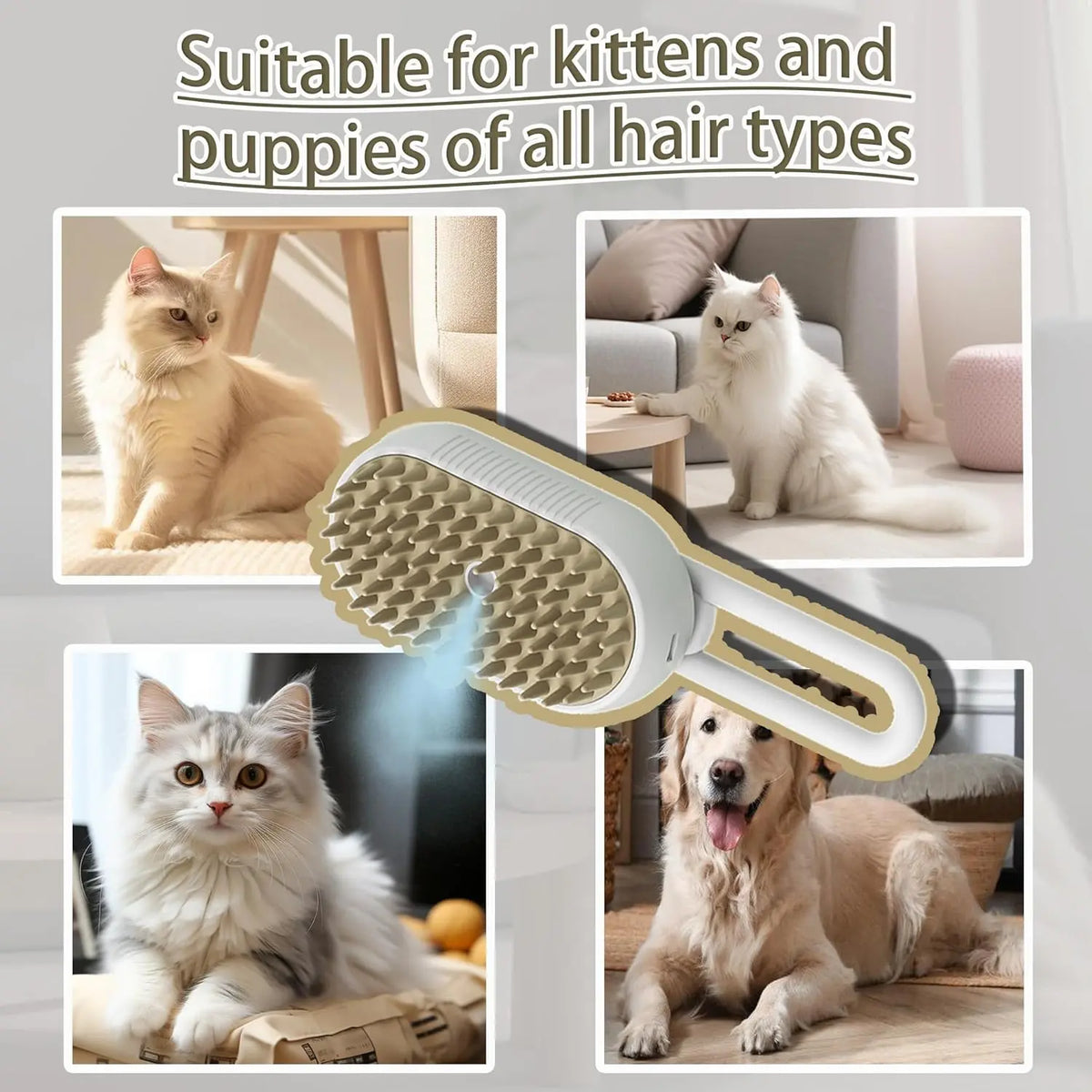 3-IN-1 Pet Steam Brush & Hair Remover - Adjustable Grooming Comb for Cats & Dogs with Steamy Mist Technology to Effortlessly Remove Fur