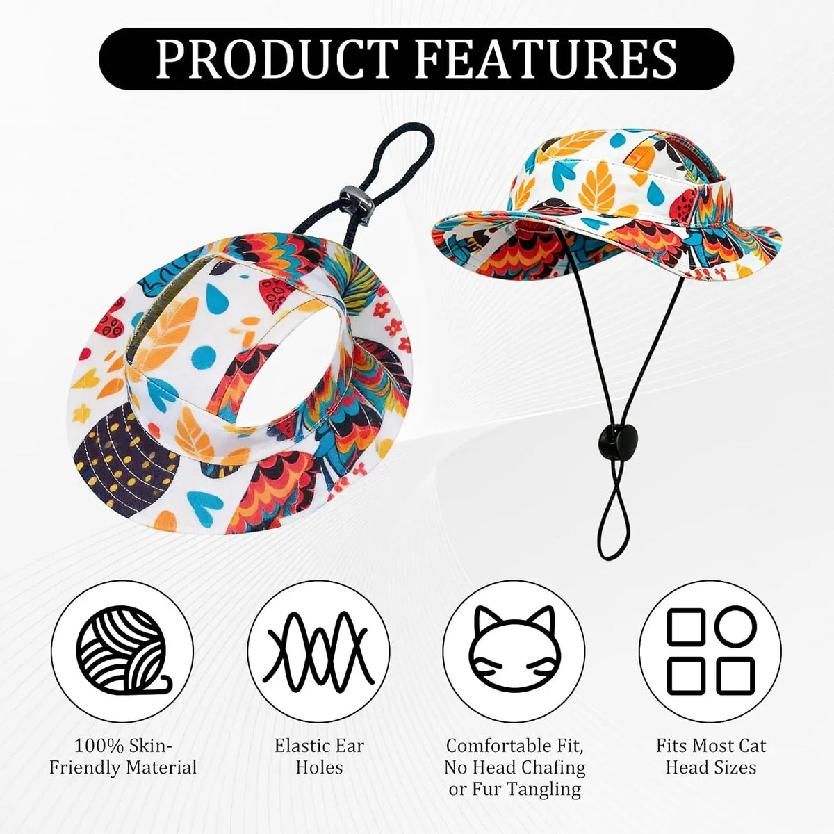 Sphynx Cat Sun Hat with Ear Hole - Summer Cowboy and Baseball Caps for Cats and Small Pets