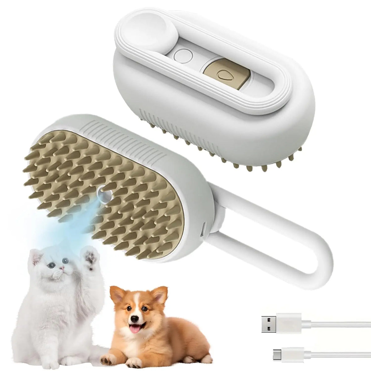 3-IN-1 Pet Steam Brush & Hair Remover - Adjustable Grooming Comb for Cats & Dogs with Steamy Mist Technology to Effortlessly Remove Fur