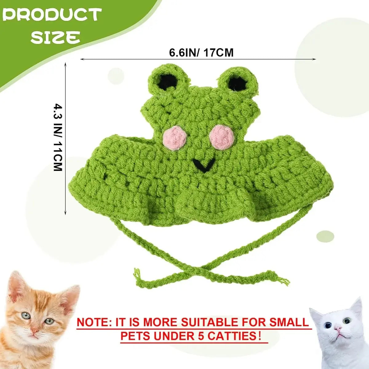 Adorable 4PCS Handmade Knitted Frog Hats for Small Cats - Lightweight, Adjustable, Perfect for Holidays & Photos!