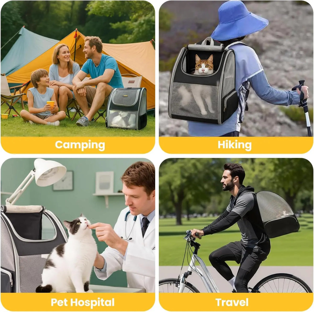 EGFSK Portable Cat Carrier Backpack for Small Pets (up to 15 lbs) - Equipped with 3 Mesh Windows, Breathable Material, Secure Buckle Closure, Detachable Straps, Dual Side Pockets, Easy-Clean Design, and Comfortable for Extended Use - Ideal for Travel, Camping, and Hiking