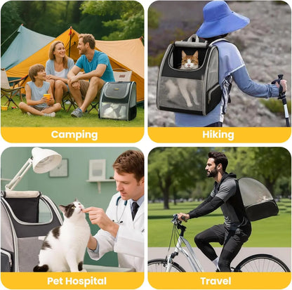 EGFSK Portable Cat Carrier Backpack for Small Pets (up to 15 lbs) - Equipped with 3 Mesh Windows, Breathable Material, Secure Buckle Closure, Detachable Straps, Dual Side Pockets, Easy-Clean Design, and Comfortable for Extended Use - Ideal for Travel, Camping, and Hiking