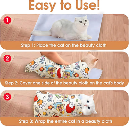 Supetspaw Reusable Cat Grooming Wrap – Stress-Free Nail Clipping & Care Solution, Washable Self-Adhesive Restraint for Cats, Perfect for Grooming, Medication & Travel Storage