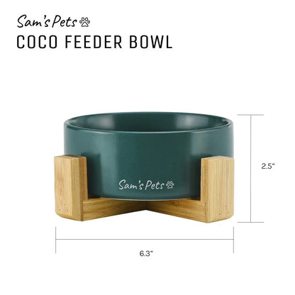 Coco Green Single Pet Bowl with Wooden Stand, 5.11 inches