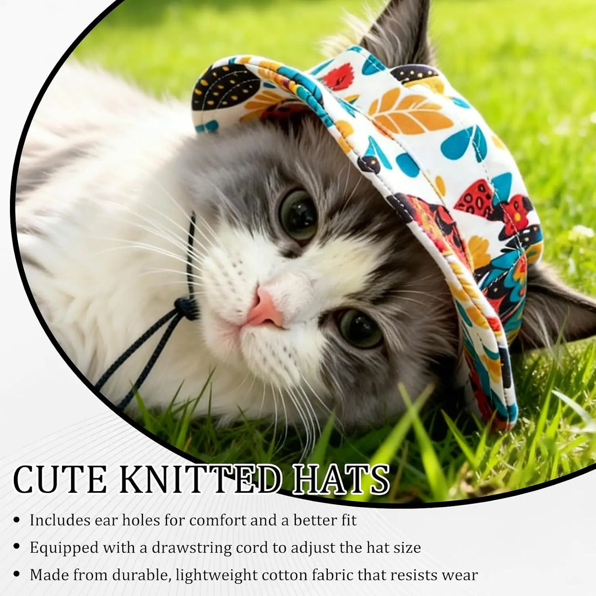 Sphynx Cat Sun Hat with Ear Hole - Summer Cowboy and Baseball Caps for Cats and Small Pets