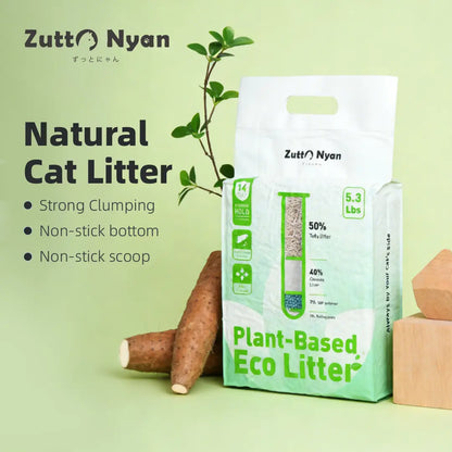 Zuttonyan 4-In-1 Eco-Friendly Vegan Cat Litter - Plant-Based Cassava & Tapioca, 31.8 lbs, Dust-Free, Scoopable, Highly Absorbent, Rapid Clumping, Non-Sticking, Instant Odor Control, Flushable