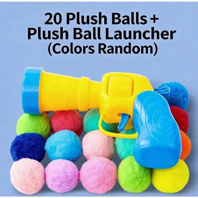 20-Piece Plush Fuzz Balls Cat Toy Launcher Gun - Interactive Training Tool for Kittens and Adult Cats, Promotes Hunting Instincts and Engaging Play