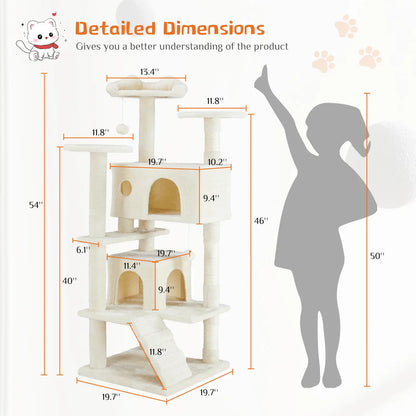 Pettrove Multi-Level Cat Tree Tower - Ultimate Indoor Playground with Scratching Post, Cozy Condo, Climbing Ladder & Plush Toy for Happy Kittens!
