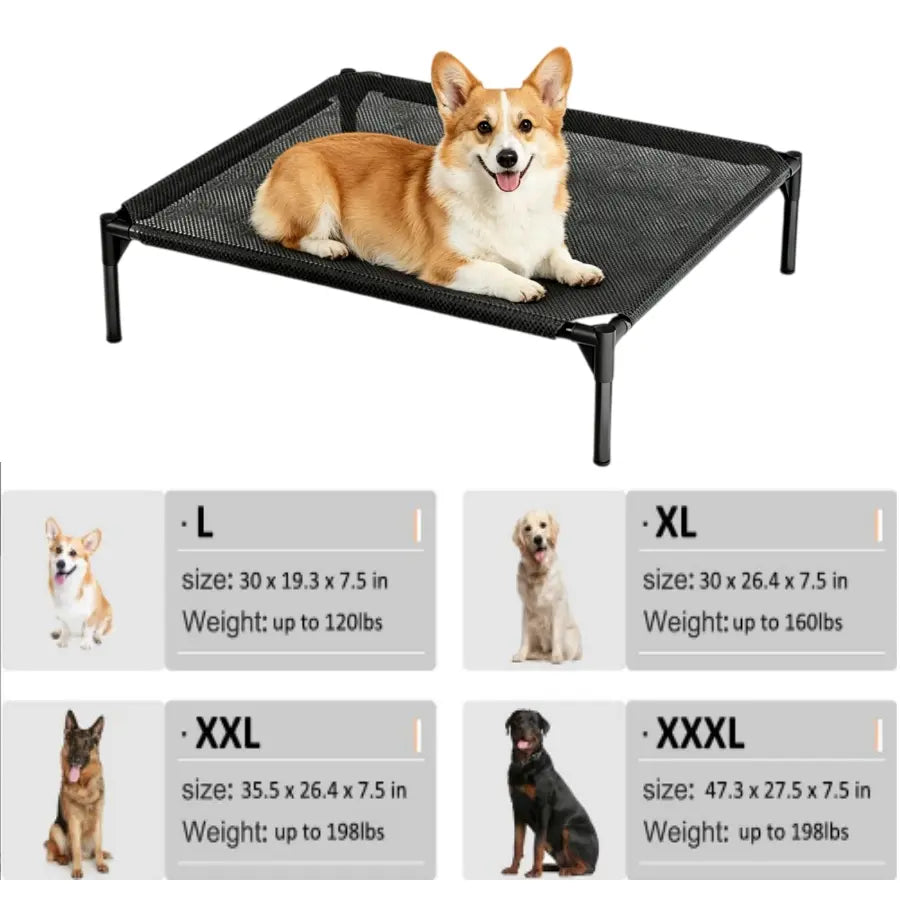 Elevated Mesh Dog Bed - Breathable Oxford Fabric Portable Cooling Cot for Indoor and Outdoor Use, Large Durable Design with Easy Installation and Cleaning