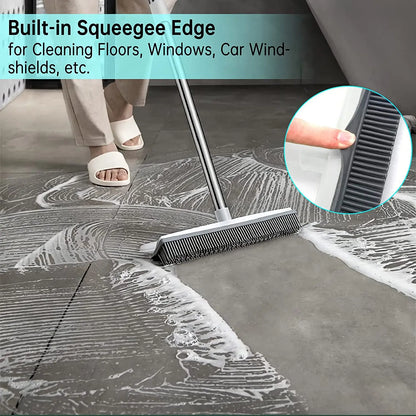 Adjustable 2-in-1 Broom & Squeegee - Perfect for Indoor & Outdoor Cleaning, Pet Hair Removal, Soft Rubber Bristles