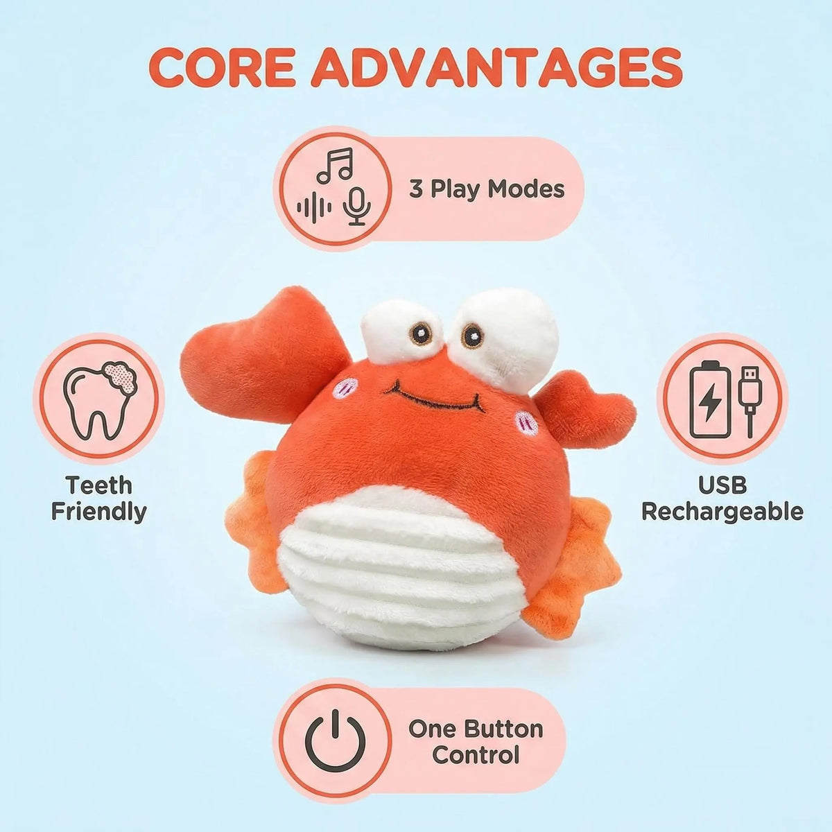 GUKCO Rechargeable Crab Interactive Dog Toy – Motion-Activated Fun with 3 Play Modes for Small to Medium Dogs, Perfect for Reducing Separation Anxiety and Teething Relief