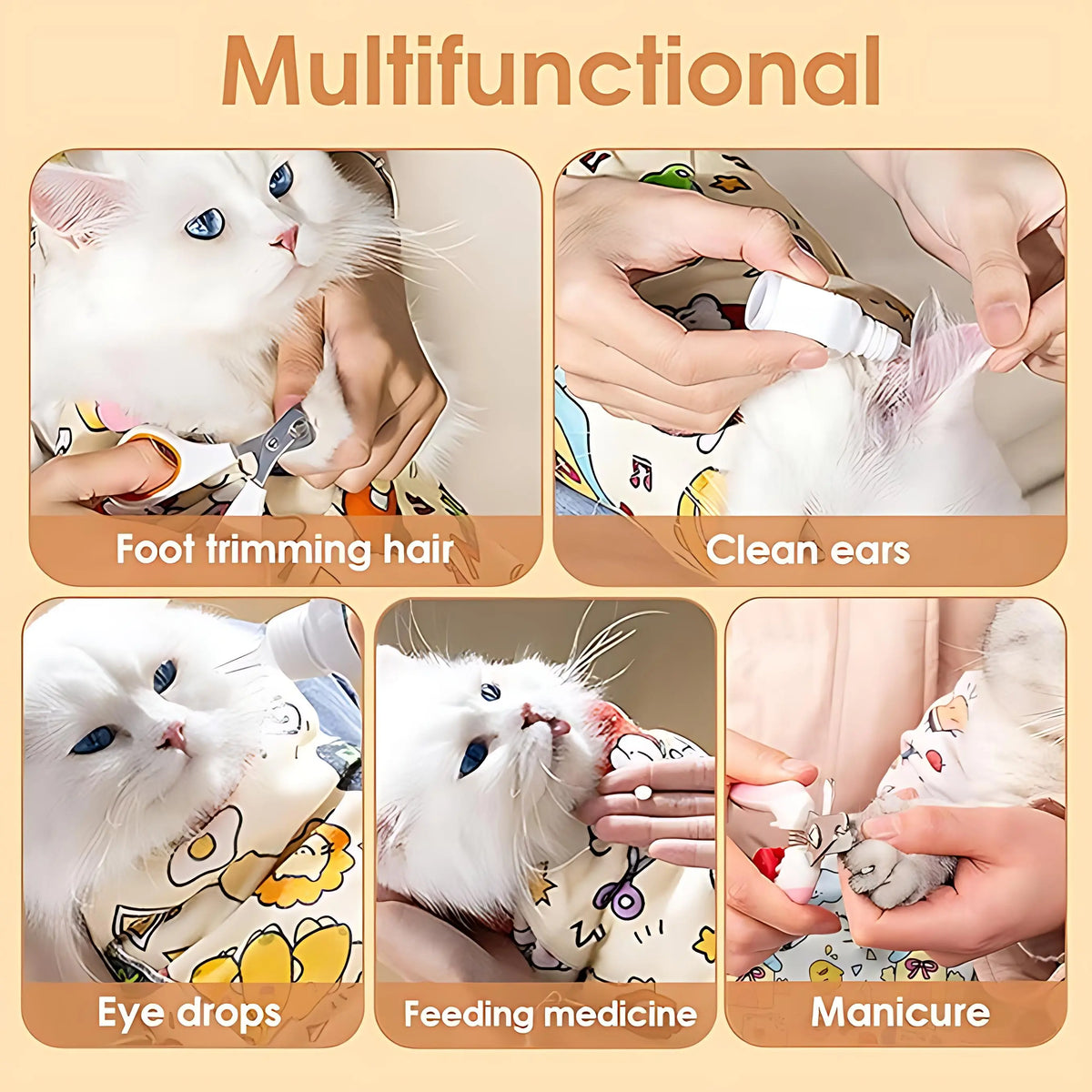 Supetspaw Reusable Cat Grooming Wrap – Stress-Free Nail Clipping & Care Solution, Washable Self-Adhesive Restraint for Cats, Perfect for Grooming, Medication & Travel Storage