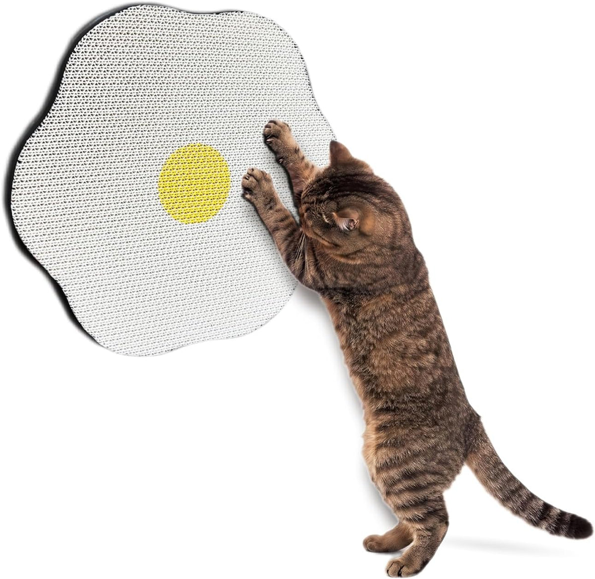 Wall Mounted Cat Scratcher for Indoor Cats, Durable Less Shedding Vertical Scratching Board for Space Saving, Grade a Kraft Corrugated, DIY Adhesive Scratch Pad, Sunny Egg Design